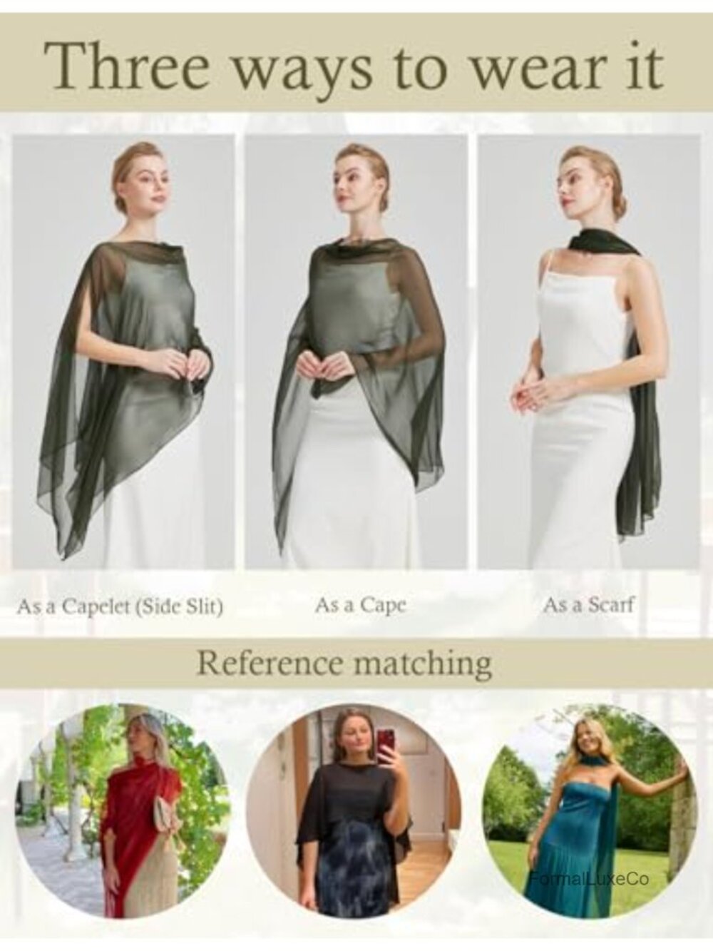 Sheer Bridal Shawl green not black can wear many -Cape-let Scarf - Picture 5 of 6